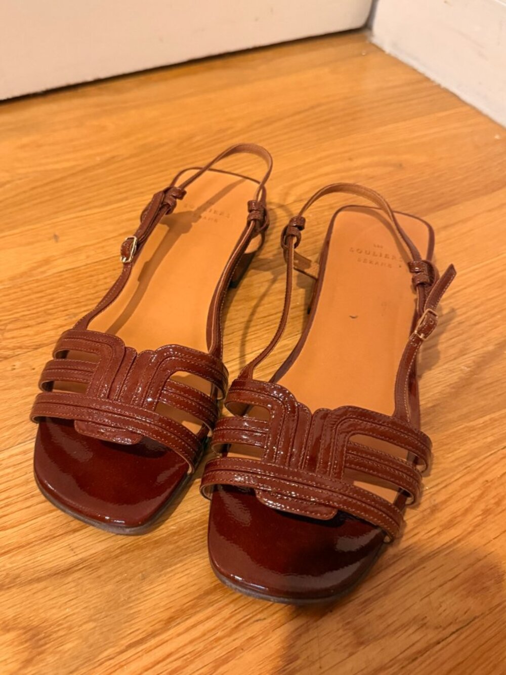 Sezane Josepha Low Sandals Patent Mahogany - Size 39